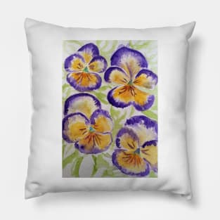 Viola Watercolor Purple Edged Yellow Floral Pattern Pillow