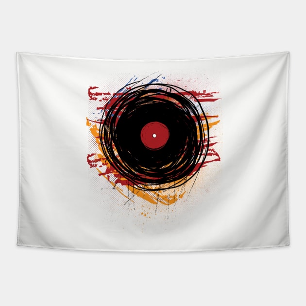 Retro Vintage Vinyl Record Oldies DJ! Paint Splatters and Brushes Tapestry by ddtk