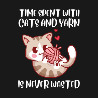 Funny Cat And Yarn Playing Kawaii Cat Lover T-Shirt