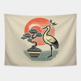 Japanese Bonsai and Crane Rising Sun Dojo Tapestry