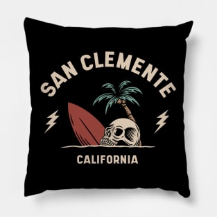 Vintage Surfing San Clemente California // Retro Surf Skull Pillow