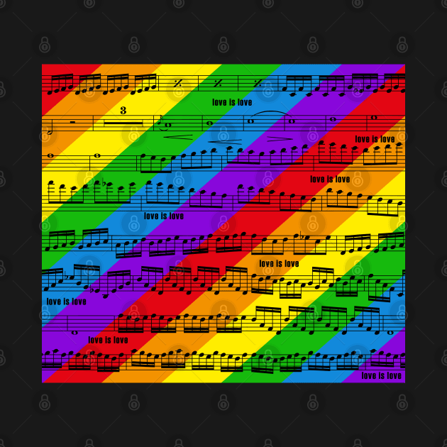 love is love - pride music notes - sheet music black on rainbow by kobyakov