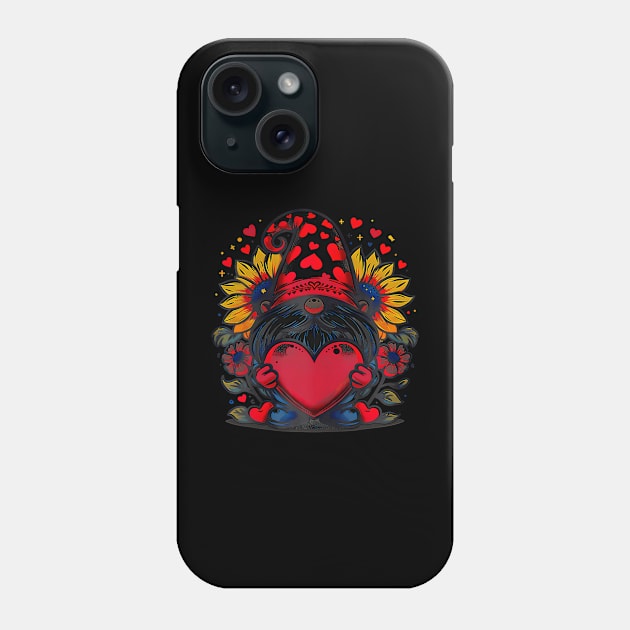 Happy Valentines Day Gnome With Leopard Sunflower Valentine Phone Case by Neldy