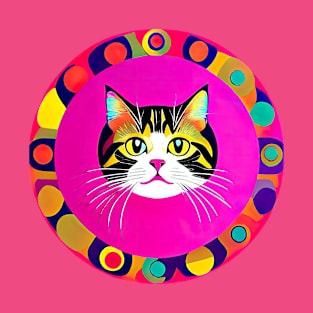 Adorable Cat Face Against The Purple Background. Round Geometric Composition T-Shirt