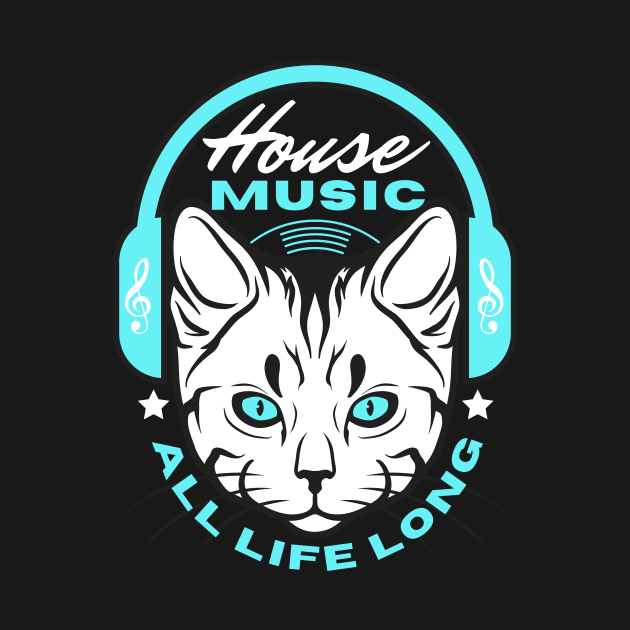 HOUSE MUSIC  - Headphone Cat (Blue) by DISCOTHREADZ 