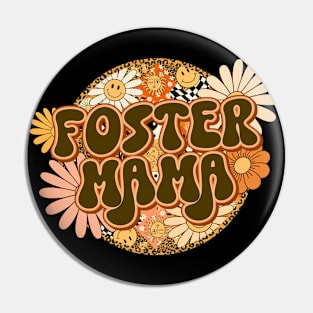 Foster Mama Retro Groovy Floral Leopard Pin