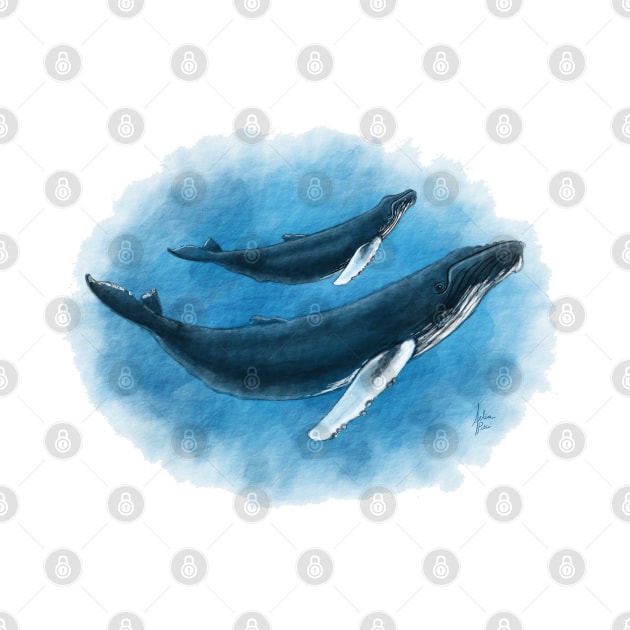 Humpback Mother & Calf by Art by Aelia