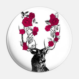 Stag and Roses | Stag and Flowers | Red Roses | Pin