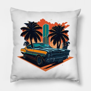 Nostalgic Ride: Vintage Car Cartoon Stickers Pillow