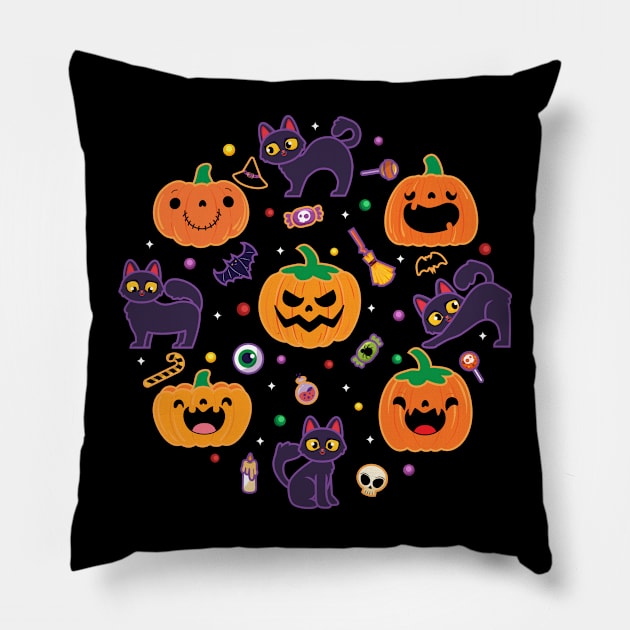 Halloween Pumpkin Cat Pillow by ultraelectrogalacticshop