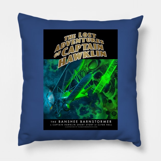 The Lost Adventuresof Captain Hawklin: The Banshee Barnstormer Pillow by Plasmafire Graphics