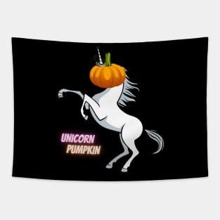 Halloween Unicorn Pumpkin Unicorn with a Pumpkin Head Funny Halloween Costume Halloween Gift Pumpkin Horse Magical Halloween All Hallow's Eve Tapestry