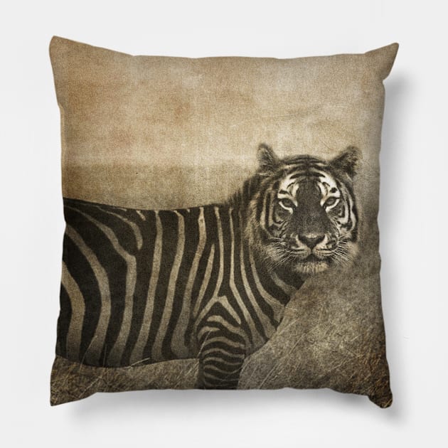 Tiger and Zebra Surreal mashup Pillow by DavoliShop
