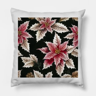 Vintage Florals Christmas Poinsettia Watercolor Pillow