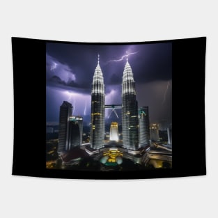 Iconic World Landmarks During A Thunderstorm : The Petronas Towers Kuala Lumpur Tapestry