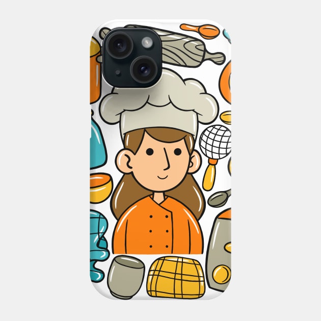 Woman Chef Kawaii Doodle Phone Case by MEDZ