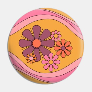 Floral Daydream Retro Flower Lined Pattern Pink Orange Yellow Pin