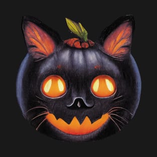 Pumpkin Head Black Cat For Halloween T-Shirt