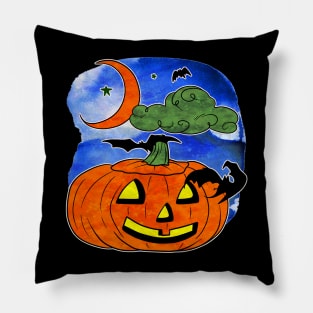 Spooky Halloween Pumpkin witn Bats Pillow