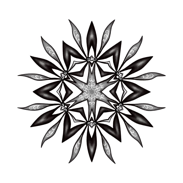 Kaleidoscopic Flower Art In Black And White by Boriana Giormova