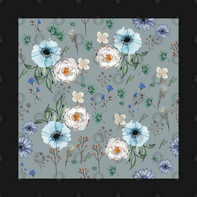 Blue Flower Peonies Bouquet Pattern by DMRStudio