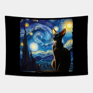 Oriental Short Hair Starry Night Inspired - Artistic Cat Tapestry