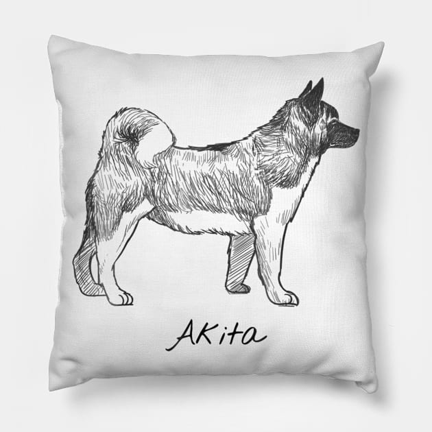 Akita Dog Sketch Pillow by Rojio