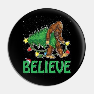 Believe Bigfoot Christmas Gifts For Men Boys Girls Funny Christmas T-Shirt Pin