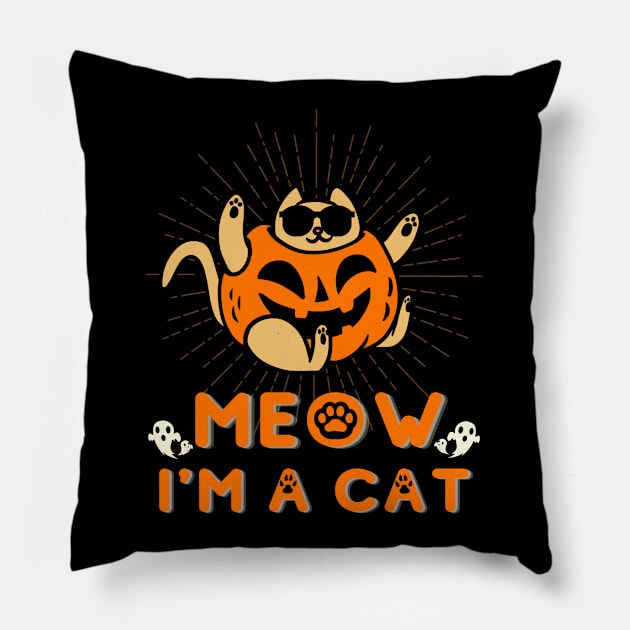 Meow I'm a cat, cat lover, cat halloween, cat pumpkins Pillow by Lekrock Shop