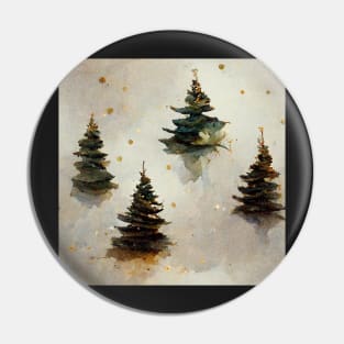 Watercolor Winter Christmas Trees, Gold and Green Pin