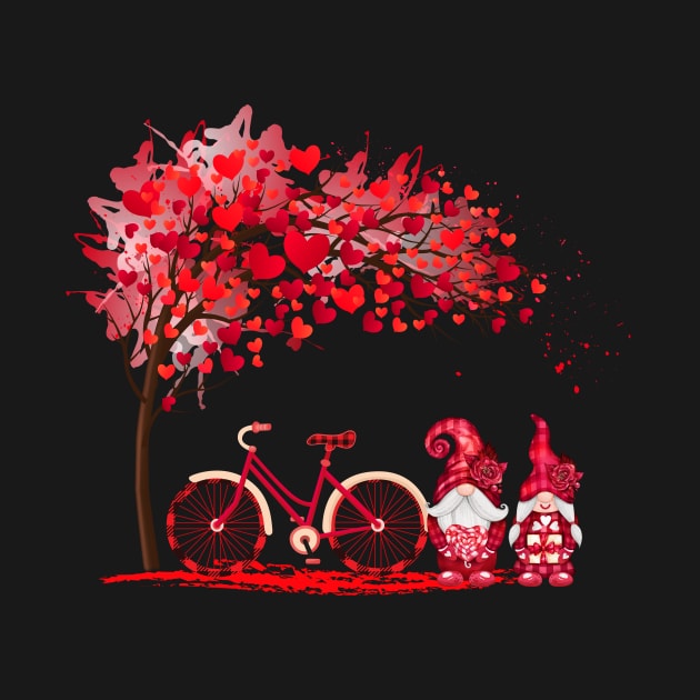 Red Hearts Tree With Bicycle And Gnome Valentine by NatalitaJK