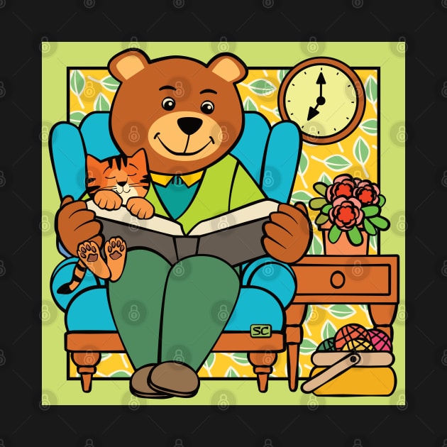 Paw Bear Reading to Cat by Sue Cervenka