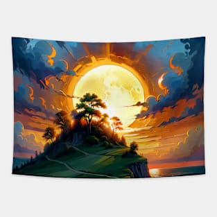 Surreal sunset at coastal cliff Tapestry