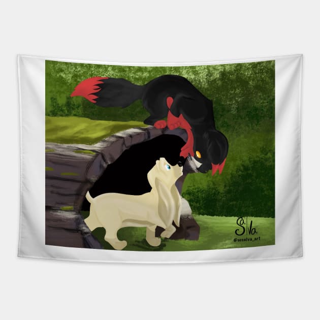 The fox and the hound but make it good omens Tapestry by AC Salva