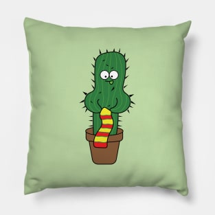 cactus knitting a scarf Pillow