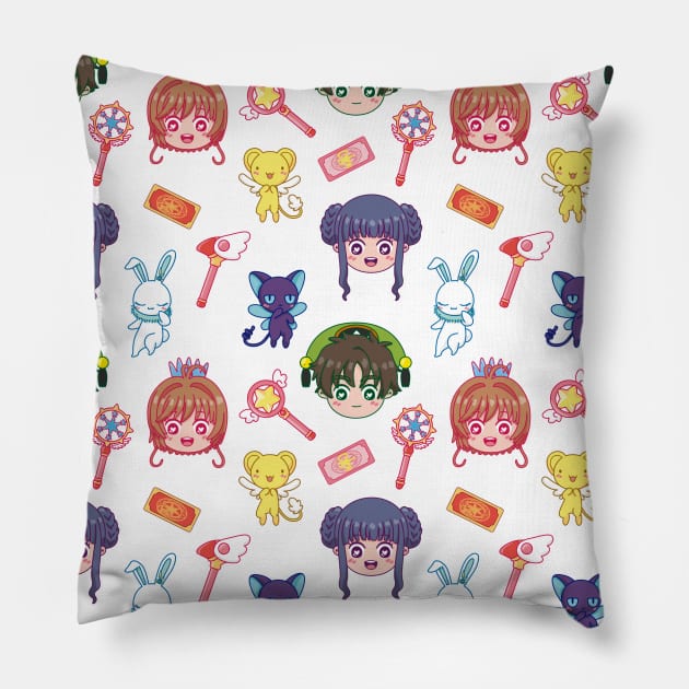 Cute Cardcaptor Heads Pattern Pillow by WafflemeAndCo1