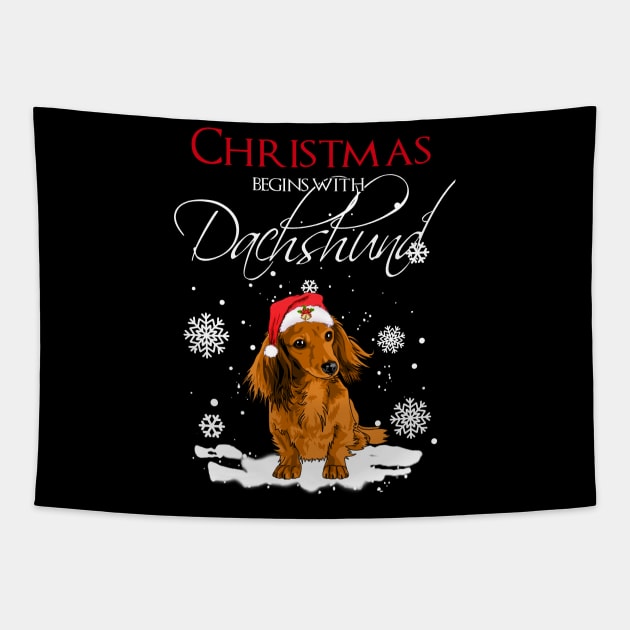 Christmas begins with Dachshund Tapestry by TeeAbe