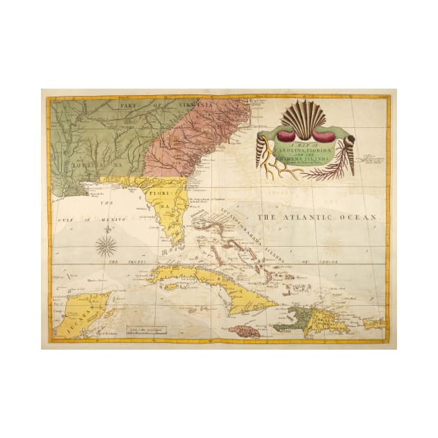 Vintage Map of The Caribbean (1754) by Bravuramedia