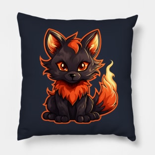 Baby black fire fox with flaming tail Pillow