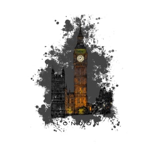 Big Ben with splatter, Tower of London at night, England. T-Shirt