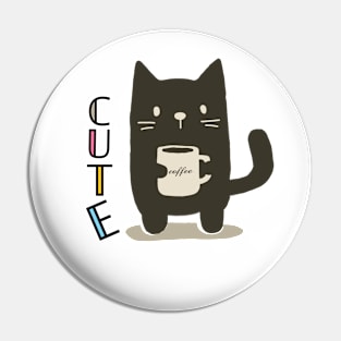 Cute Cat is Drinking Coffee Pin