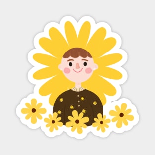 Sunflower Cute Girl Magnet