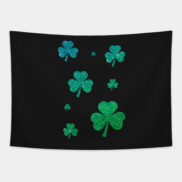 St Patricks Day, Ombre Green 3 Leaf Faux Glitter Clovers Tapestry by Felicity-K