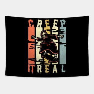 Creep It Real Spooky Halloween Grim Reaper Skateboarding Skater Tapestry