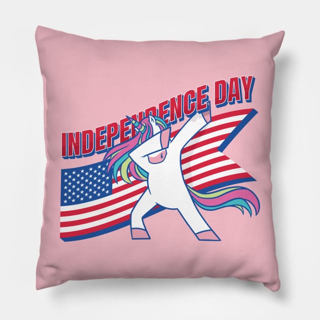 Cute dabbing unicorn with American flag for 4th of July / Independence day Pillow by Anonic