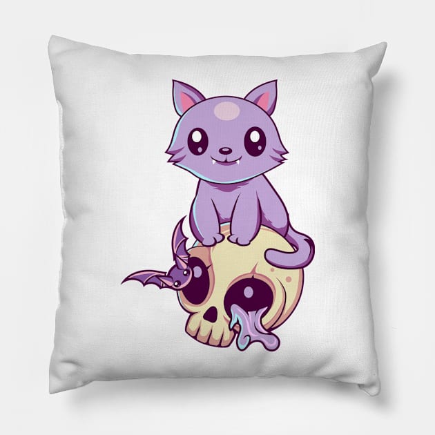 Skull Cat Kawaii Pillow by DionArts