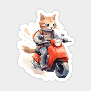 Ginger Cat on a Scooter Magnet