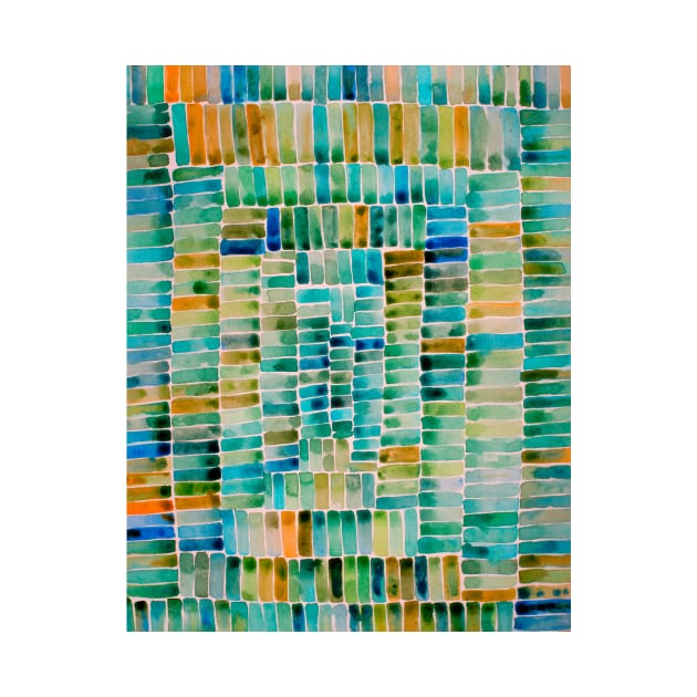 Watercolor abstract rectangles - orange and turquoise by wackapacka