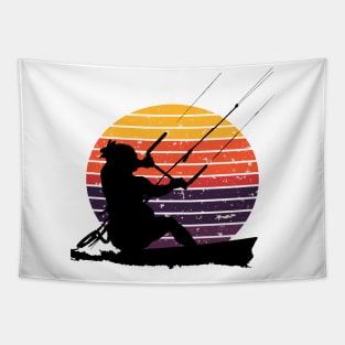 Kitesurfer Action Water Sports Artistic Silhouette Retro Sunset Tapestry