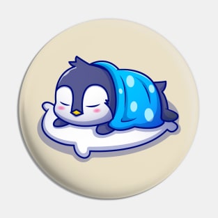 Cute Penguin Sleeping On Pillow With Blanket Pin